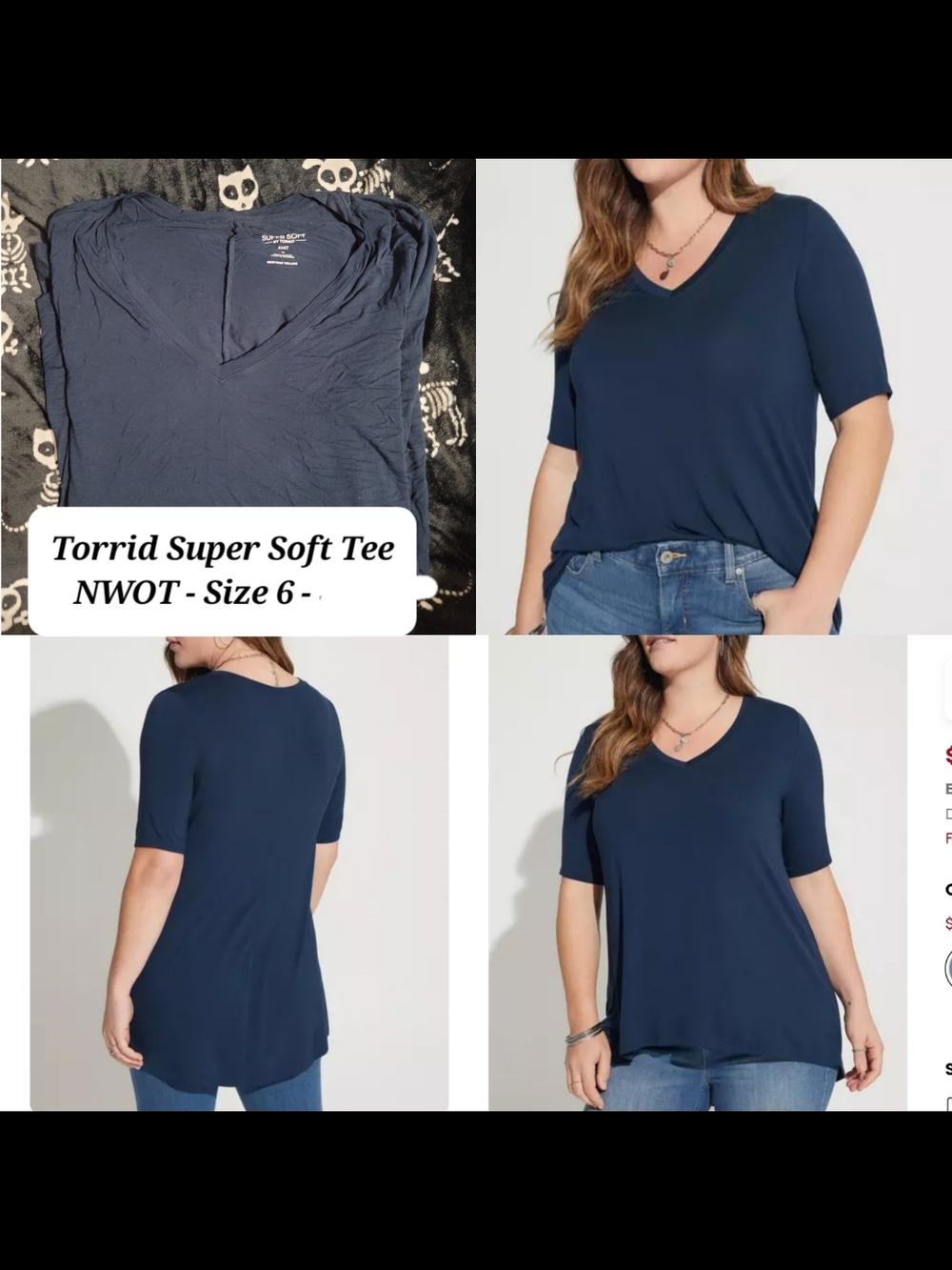 torrid Navy Short Sleeve V-Neck Tee